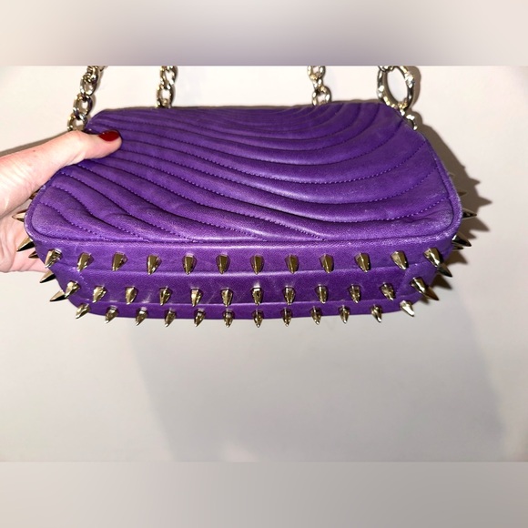 💜 RARE Henri Bendel Purple Quilted Leather Studded Evening Crossbody – Like New! - Picture 7 of 17